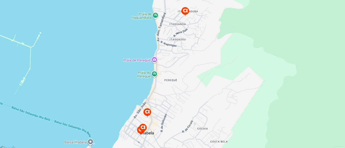 Mapa ilustrativo de Ilhabela com localizações da Âncora